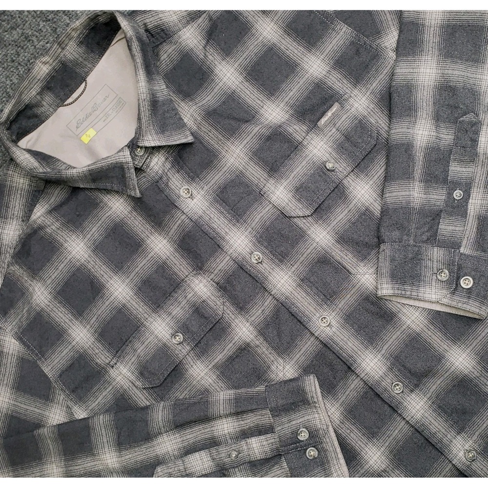 Eddie Bauer Travex‎ Shirt Mens XXL Gray Plaid Button Up Classic Fit